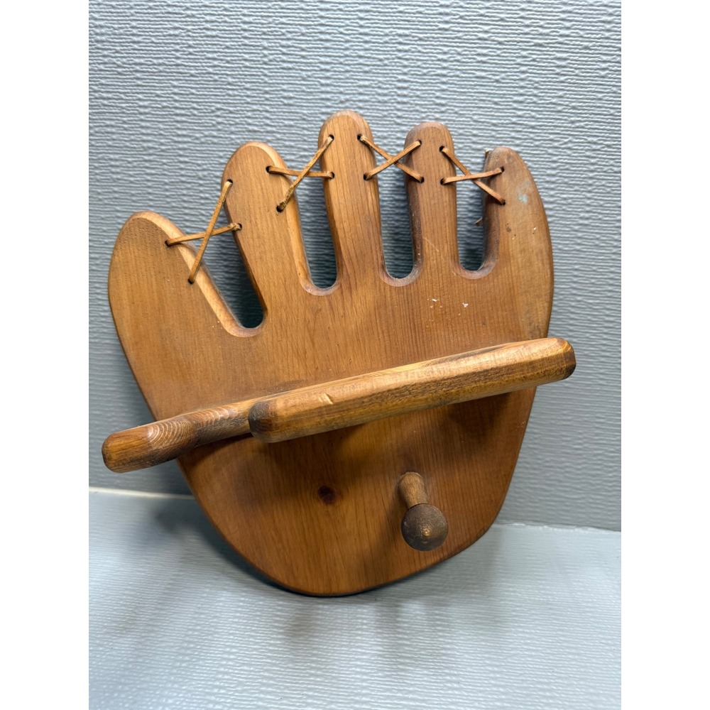 Vintage Heritage Shoppe Wooden Baseball Glove Bat Ball Wall Rack Display Decor